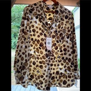 Woman’s size 24, leopard and floral print button up shirt.  NWT